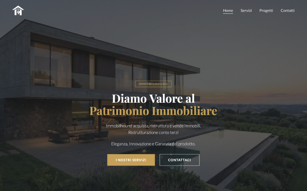Anteprima del progetto Immobilhound — Real Estate · Costruzioni: Brand identity e sito web istituzionale per una società di acquisizione, ristrutturazione e vendita immobiliare.