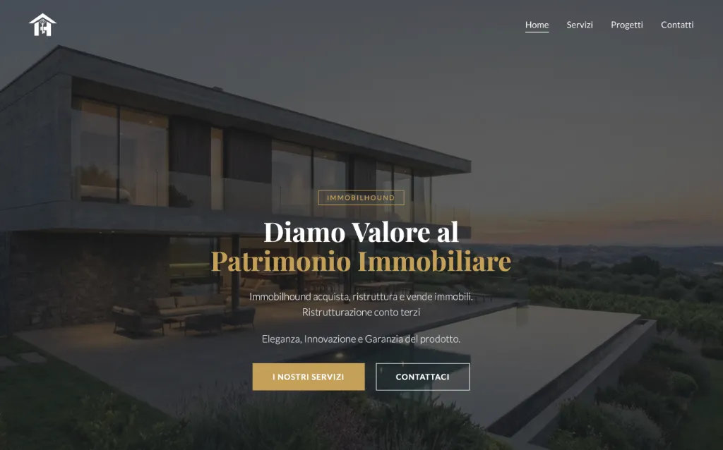 Anteprima del progetto Immobilhound — Real Estate · Costruzioni: Brand identity e sito web istituzionale per una società di acquisizione, ristrutturazione e vendita immobiliare.