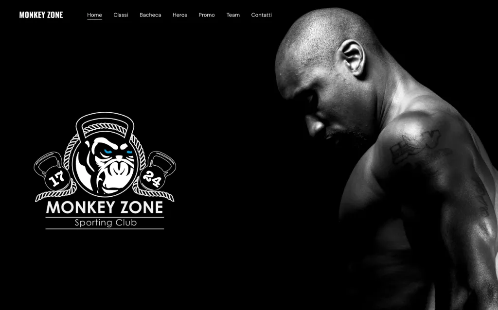 Anteprima del progetto Monkey Zone — Sport · Fitness: Identità visiva e piattaforma web per un centro di allenamento funzionale e benessere.